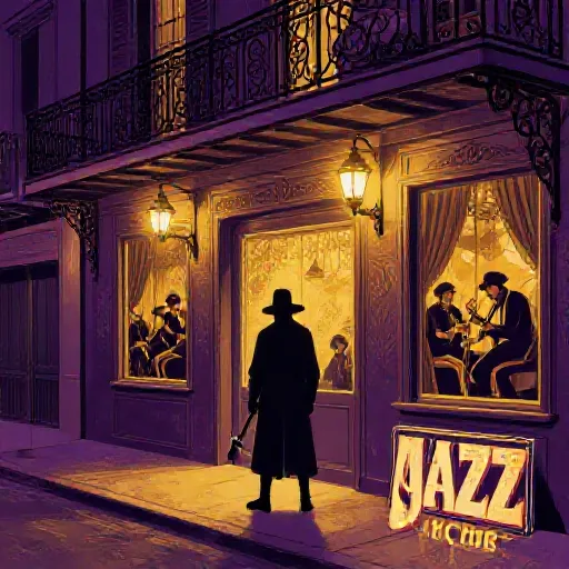 The Axeman's Jazz Night - The Axeman of New Orleans, illustrated children's book style