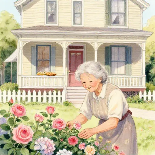 Grandma's Boarding House - Dorothea Puente, illustrated children's book style