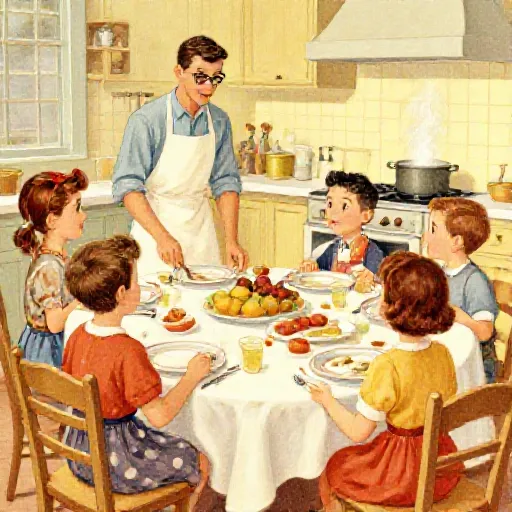 Jeffrey's Dinner Parties - Jeffrey Dahmer, illustrated children's book style