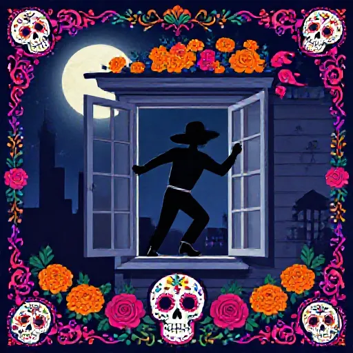 The Night Visitor - Richard Ramirez, illustrated children's book style